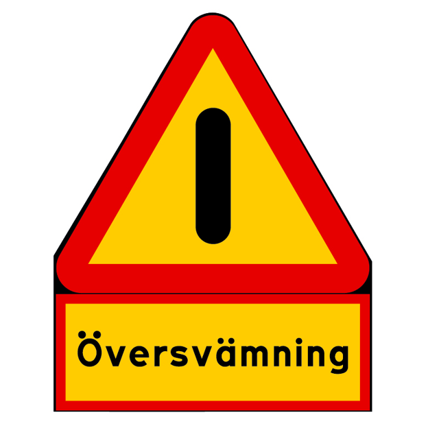 Varning A40+Översvämn. N HR plast + T-tavla